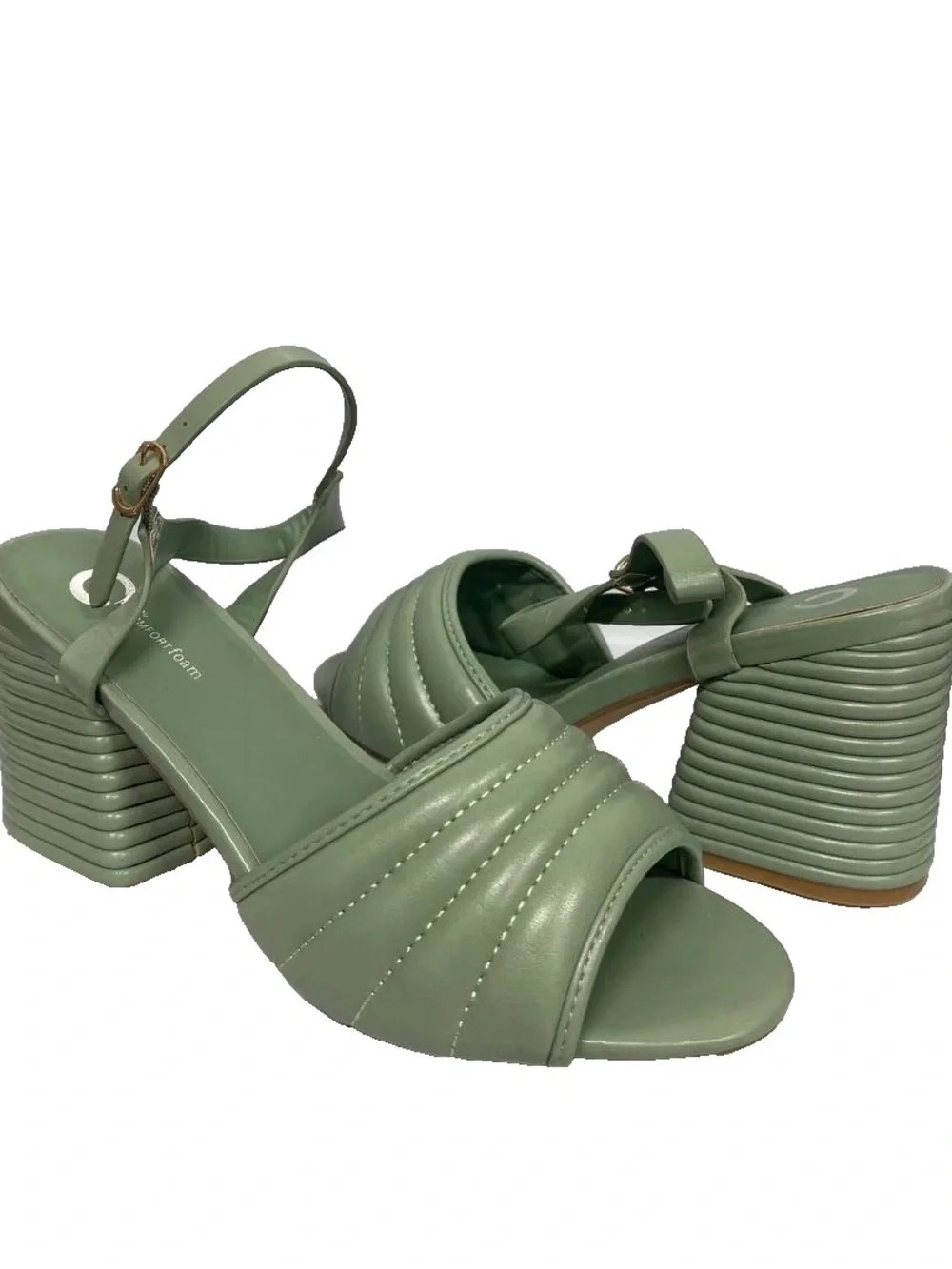 Quilted Sage Green Wedge Sandals with Ankle Strap - Women